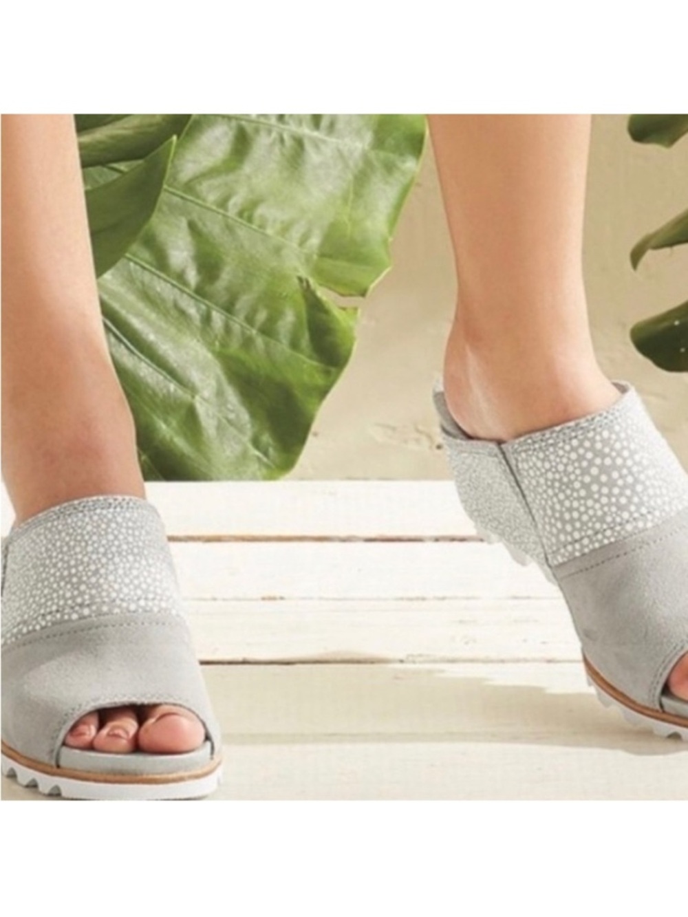 Sorel Joanie II Slide Wedge Sandal Gray Nubuck Leather